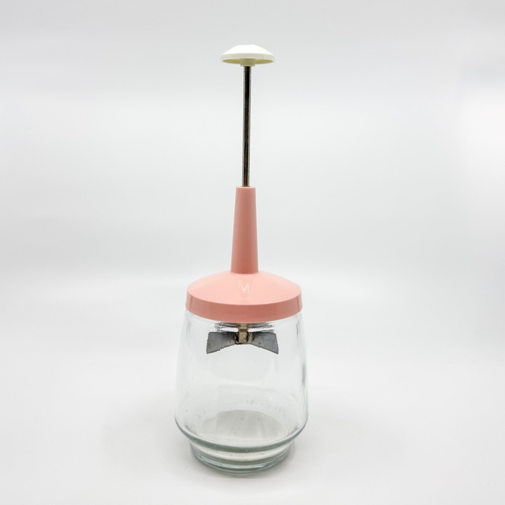 Vintage Federal Housewares Pink Nut Chopper Glass Jar 1960s MCM Hand Crank